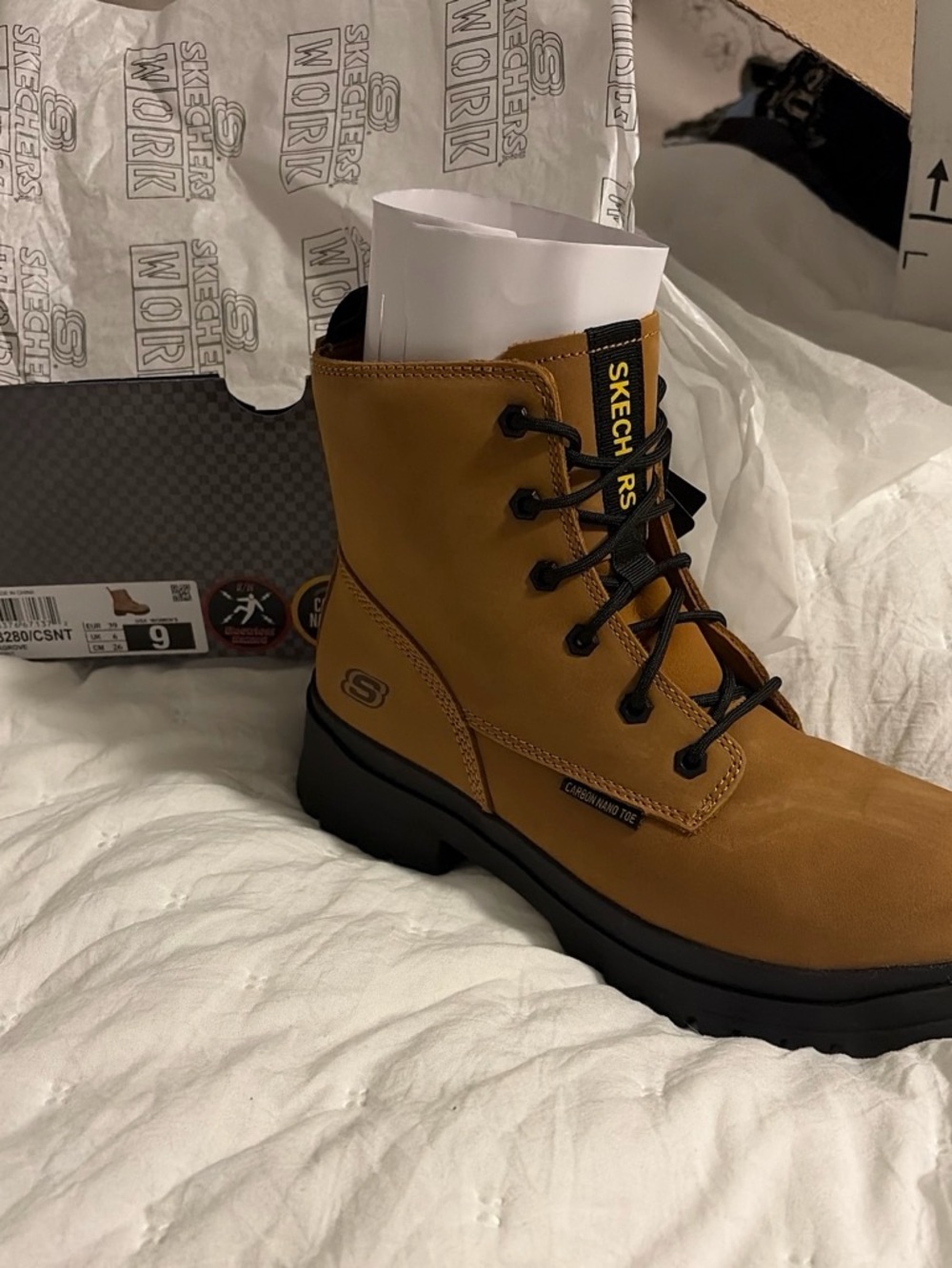 Skechers Lace-Up Work Boots in Tan and Black